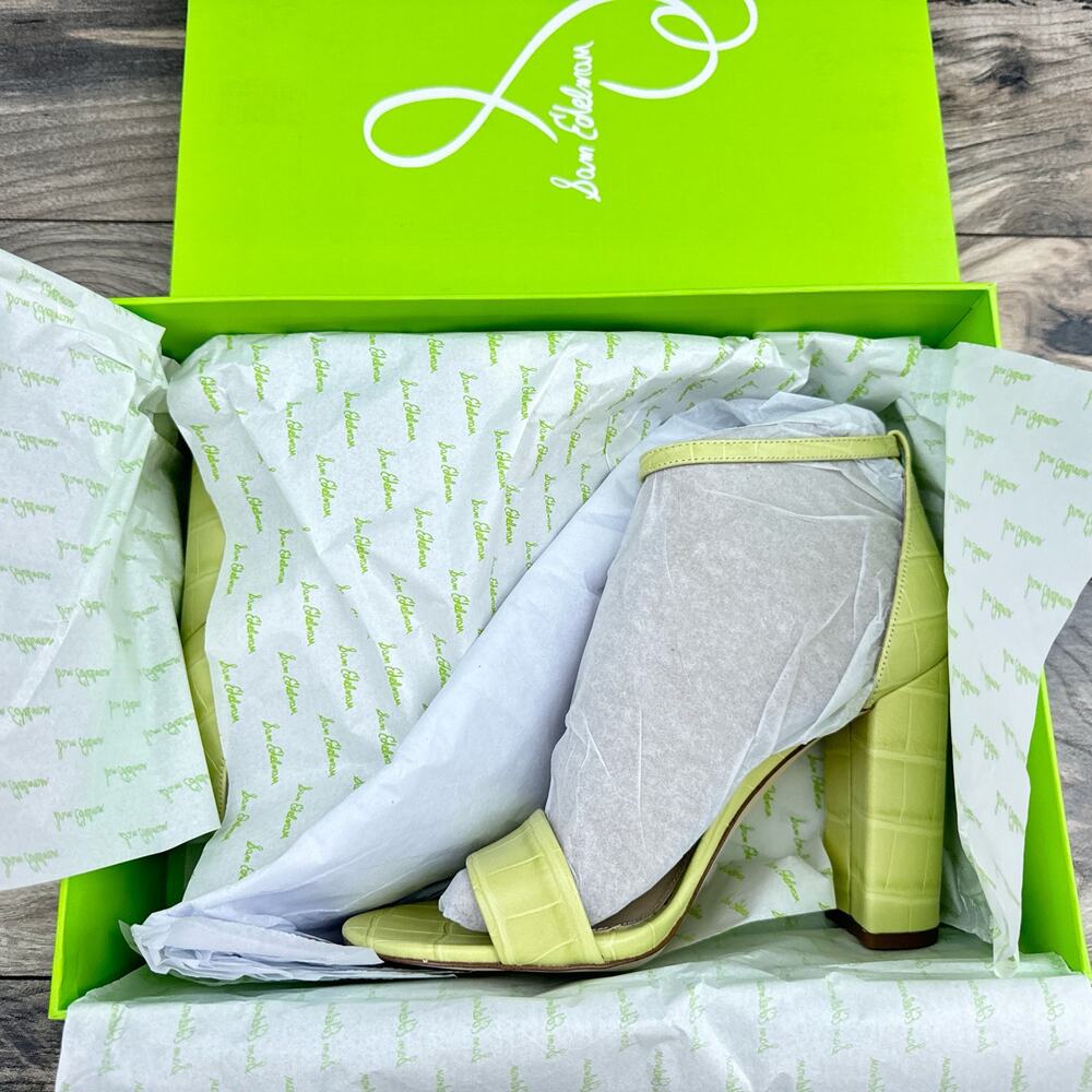 NIB Sam Edelman 8.5M Yaro Leather Ankle Strap Block Heel Sandals Kiwi - Picture 12 of 13